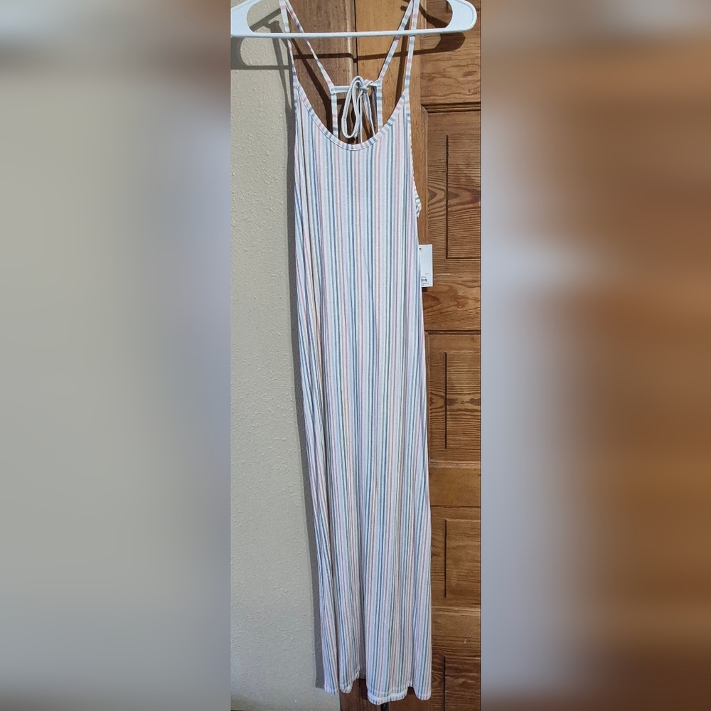 NWT SO Women's Junior's Tie Back Maxi Multicolor Striped Summer Dress Sz Medium